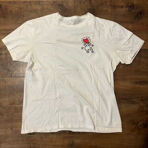 Keith Haring New York Big Heart art T-Shirt Adult L White Short Sleeve